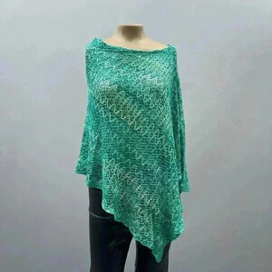 Vintage Knit Poncho Cape One Size Lightweight Asymmetrical Y2K Pullover Green